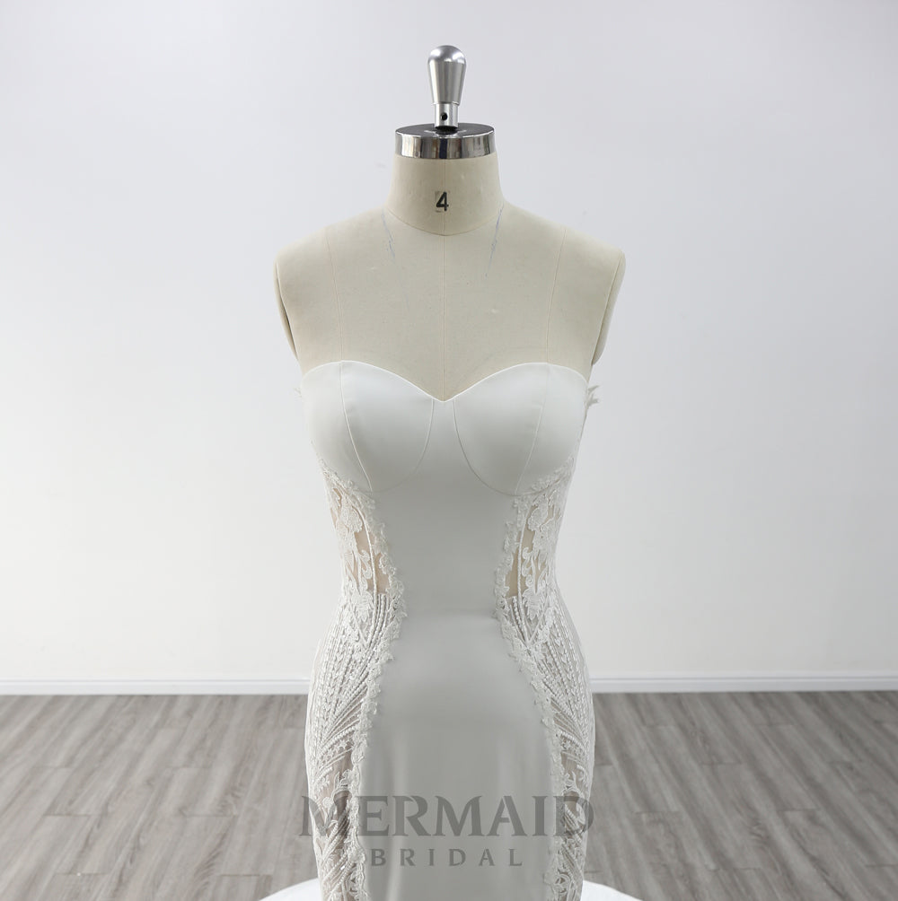 Backless Wedding Gown Floor Length Sweetheart Neck Court Train Lace Mermaid Wedding Dress 2023
