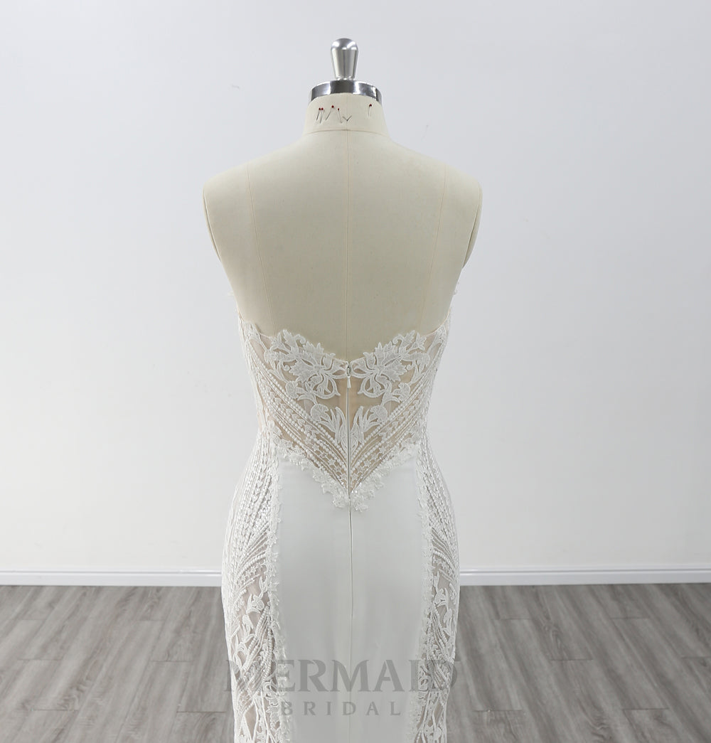 Backless Wedding Gown Floor Length Sweetheart Neck Court Train Lace Mermaid Wedding Dress 2023