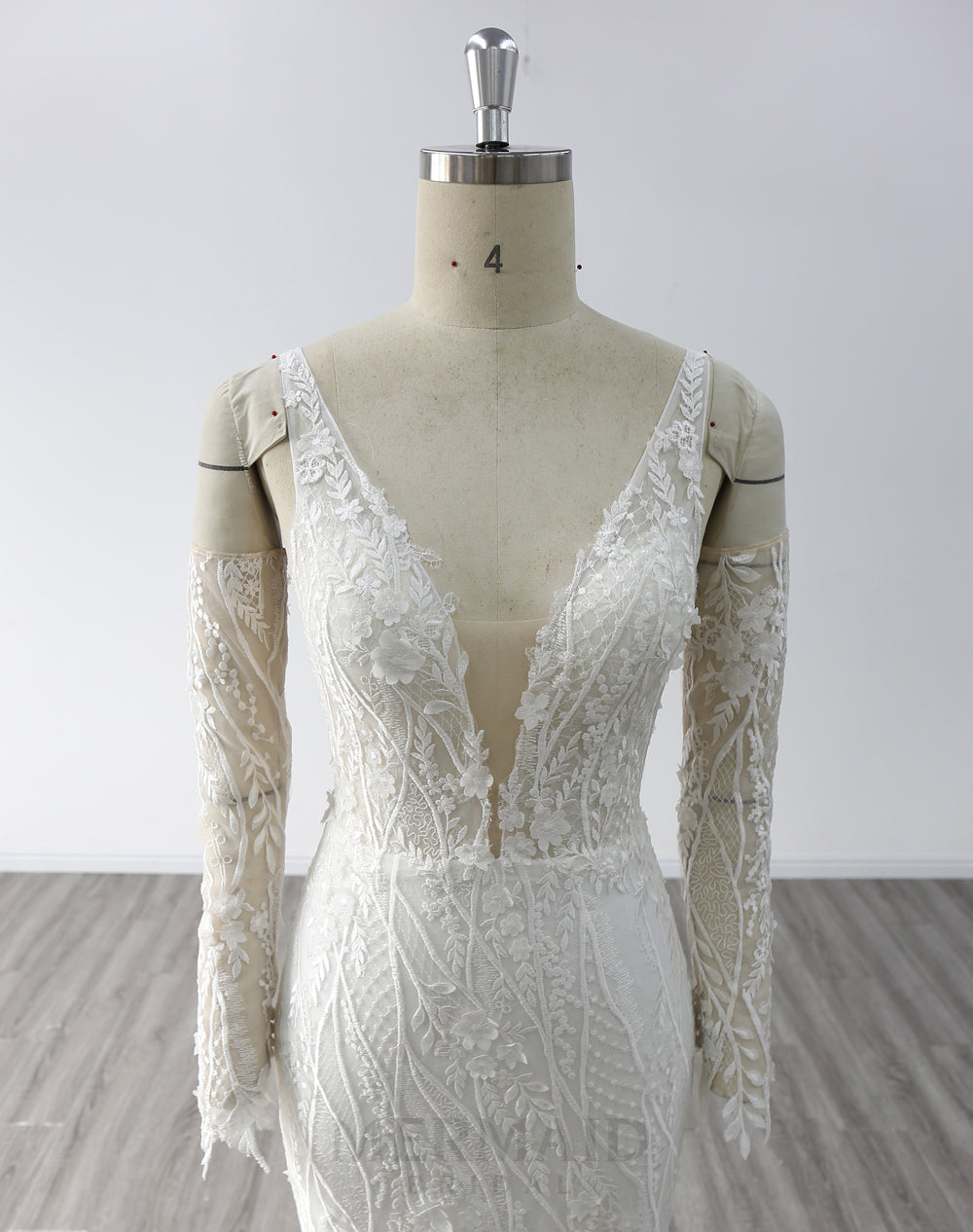 Sexy Long Sleeve V Neck Sweep Train Lace Mermaid Wedding Dress