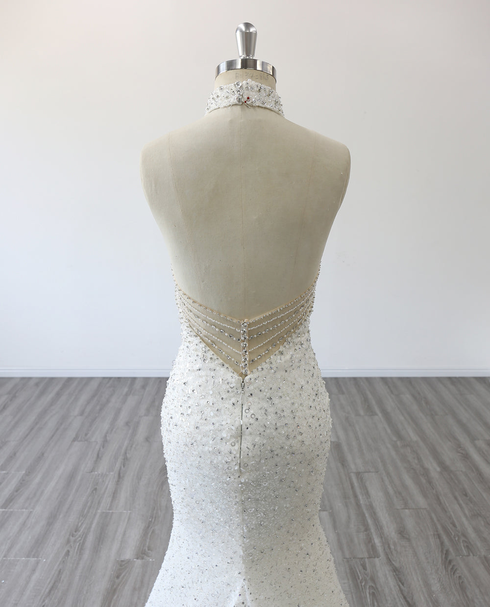 Backless Sleeveless Bridal Gown Halter Neck Court Train Heavy Beading Mermaid Wedding Dress