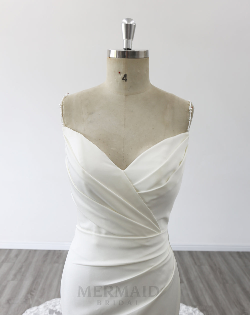 Spaghetti Strpas V Neck Court Train Pleat 3D Flowers Mermaid Wedding Dress