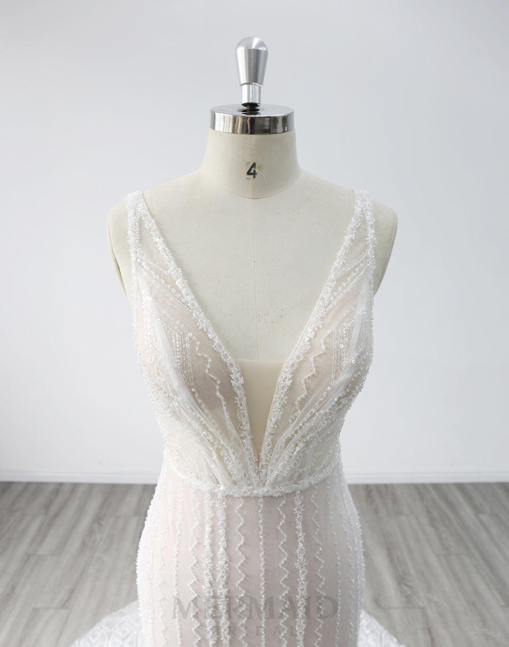 Sexy Backless V-Neck Court Train Heavy Beaded Mermaid Wedding Dress 2024