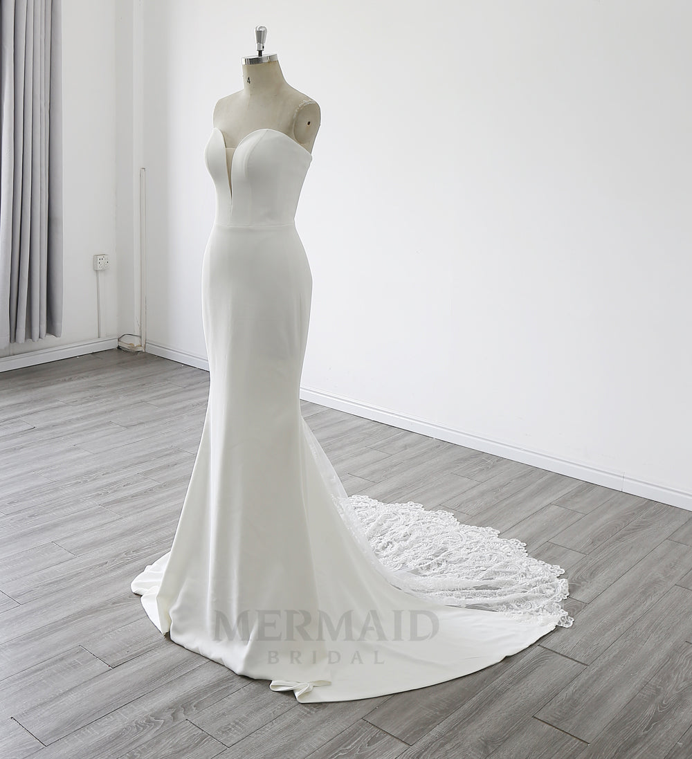 2 in 1 Sweetheart Heavy Crepe Court Train Mermaid Wedding dress With Detachable Jacket
