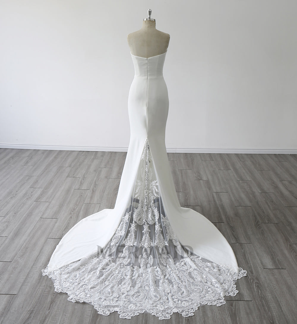 2 in 1 Sweetheart Heavy Crepe Court Train Mermaid Wedding dress With Detachable Jacket