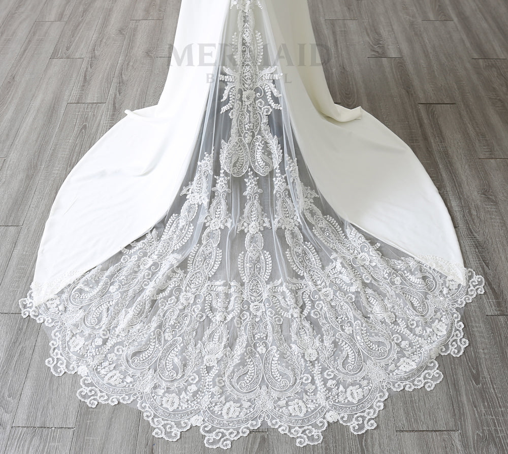 2 in 1 Sweetheart Heavy Crepe Court Train Mermaid Wedding dress With Detachable Jacket