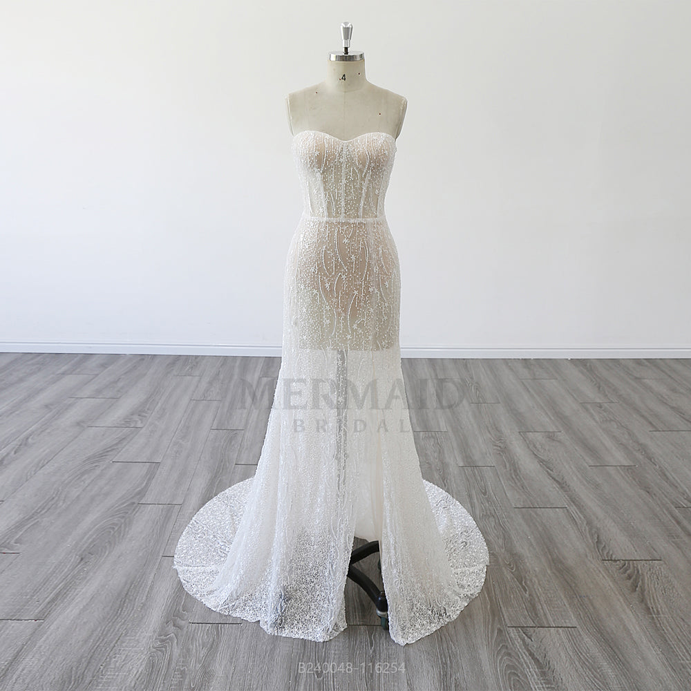 Sexy Sweetheart Neck Court Train Heavy Beaded Mermaid Wedding Dress With Slit Sexy Sweetheart Neck Court Train Heavy Beaded Mermaid Wedding Dress With Slit