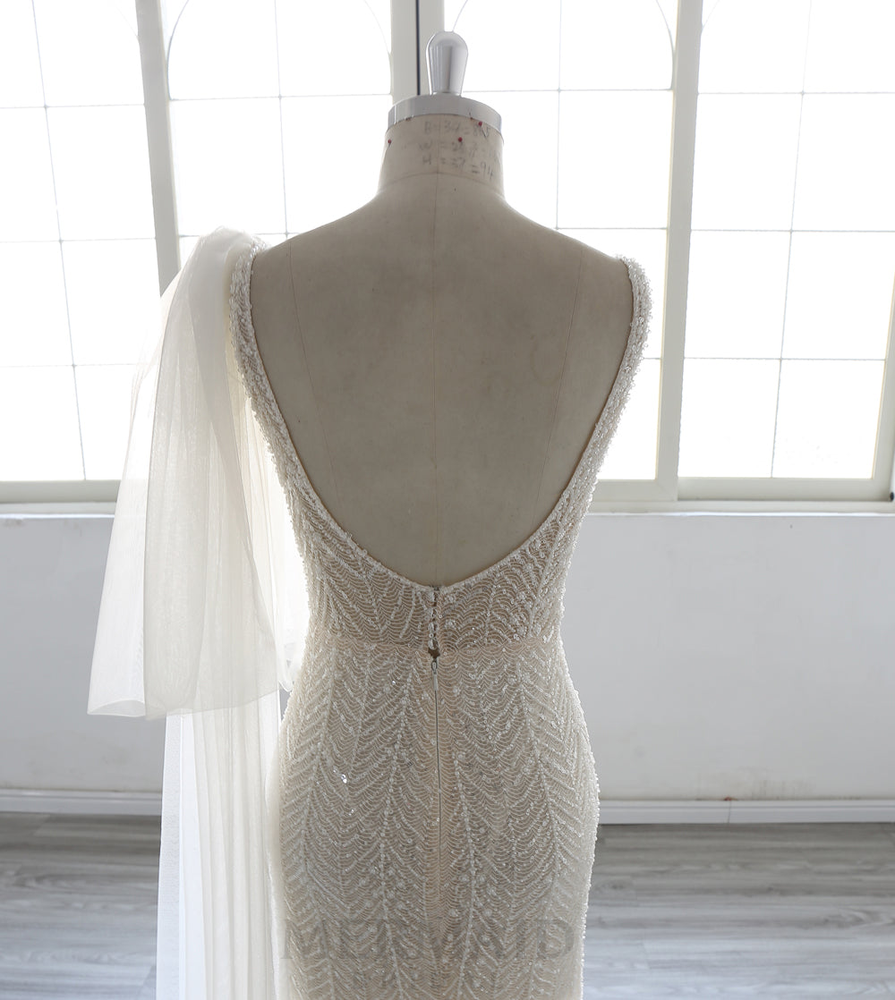New V Neck Sweep train Heavy Beaded Slit Mermaid Wedding Dress 2025