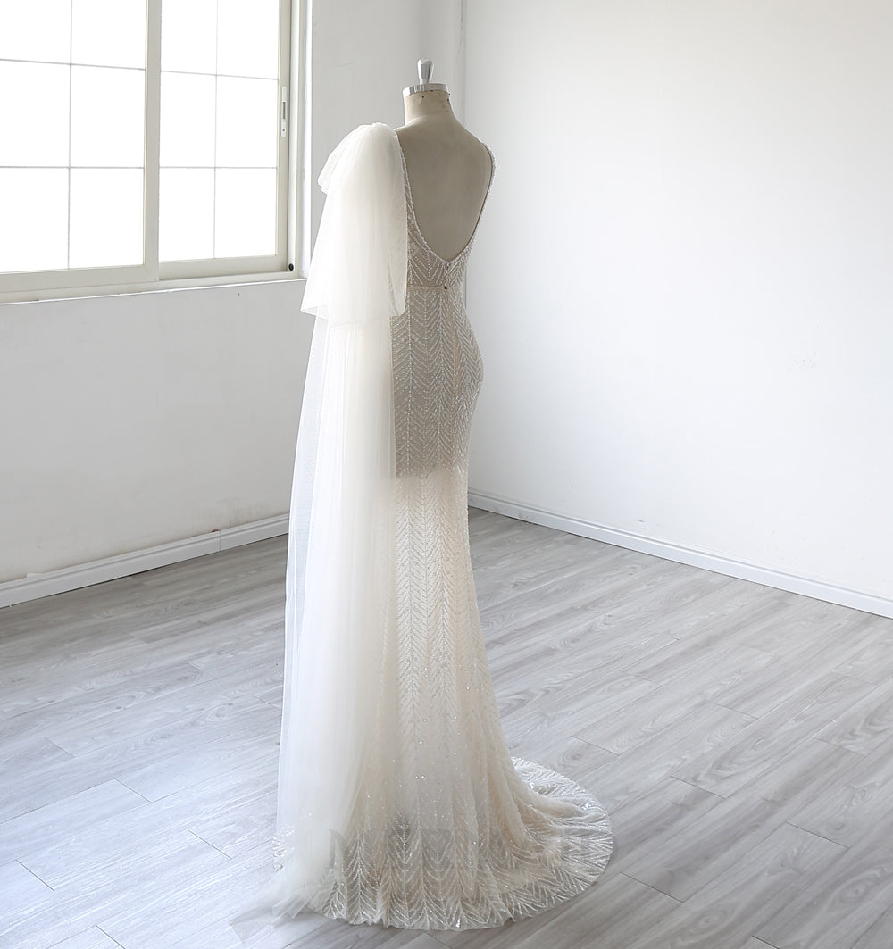New V Neck Sweep train Heavy Beaded Slit Mermaid Wedding Dress 2025