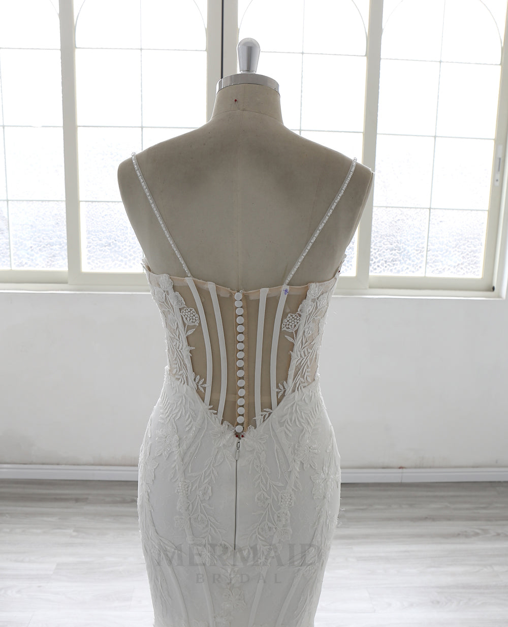 Spaghetti Straps V Neck Court Train Mermaid Wedding Dress 2025