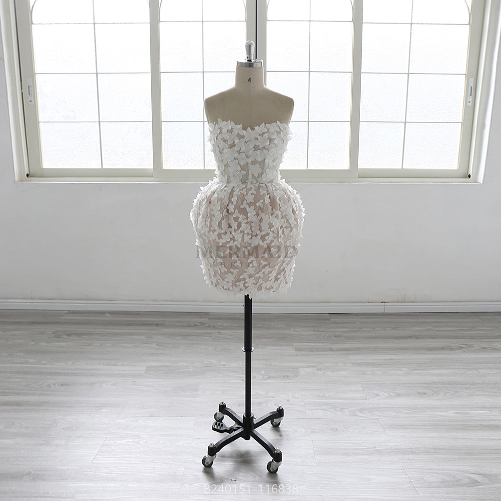 Sweetheart Short 3d Flowers Knee Length Wedding Dress