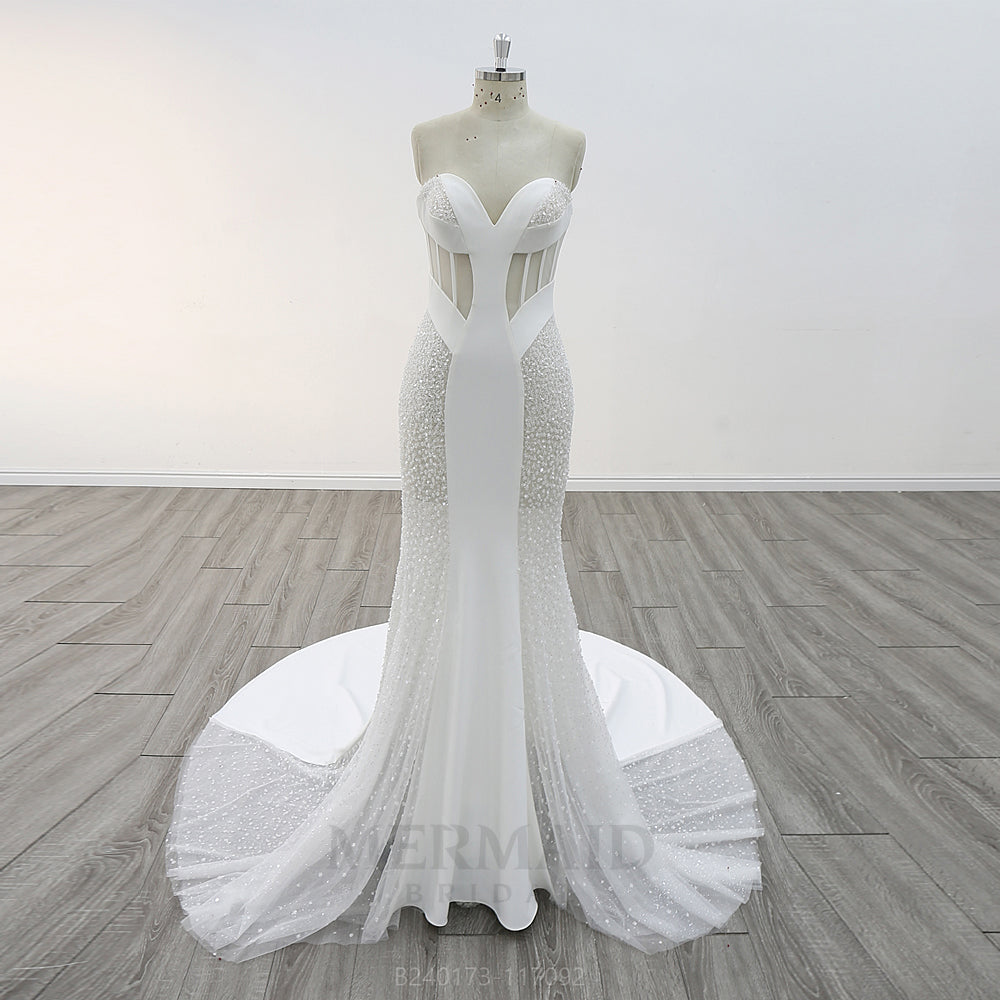 Sexy Sweetheart Neck Court Train Beaded Mermaid Wedding Dress 2025 Ivory / 8 Sexy Sweetheart Neck Court Train Beaded Mermaid Wedding Dress 2025 Ivory / 8