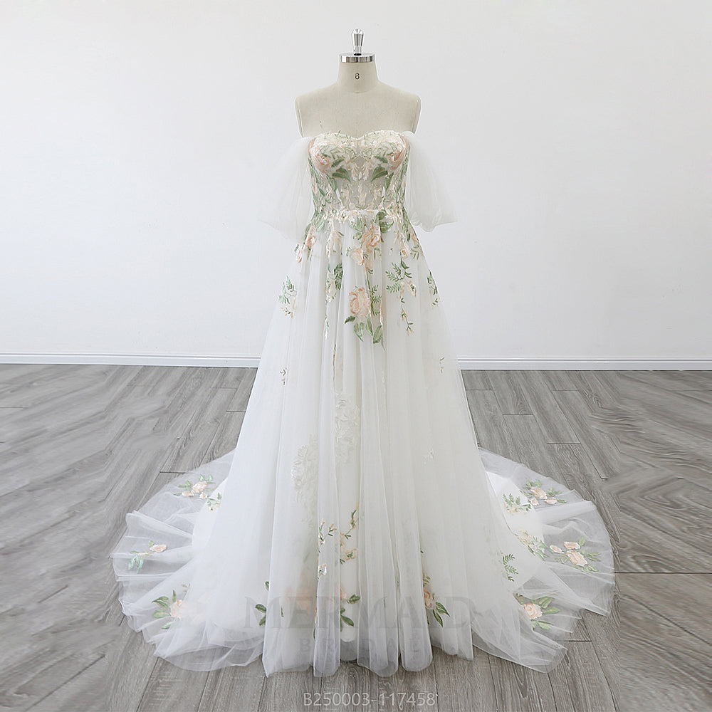 Off Shoulder Sweetheart Court Train Boho Colorful Wedding Dress As The Picture / 24W Off Shoulder Sweetheart Court Train Boho Colorful Wedding Dress As The Picture / 24W