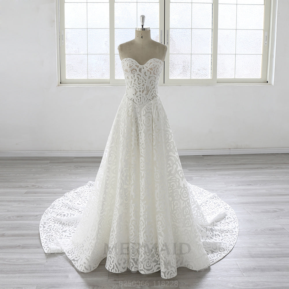 New Sweetheart Court Train Backless Lace A Line Wedding Dress 2025 with Slit Ivory / 26W New Sweetheart Court Train Backless Lace A Line Wedding Dress 2025 with Slit Ivory / 26W