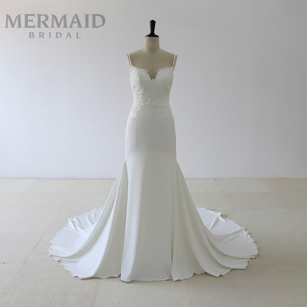 Backless spaghetti straps lace wedding dress