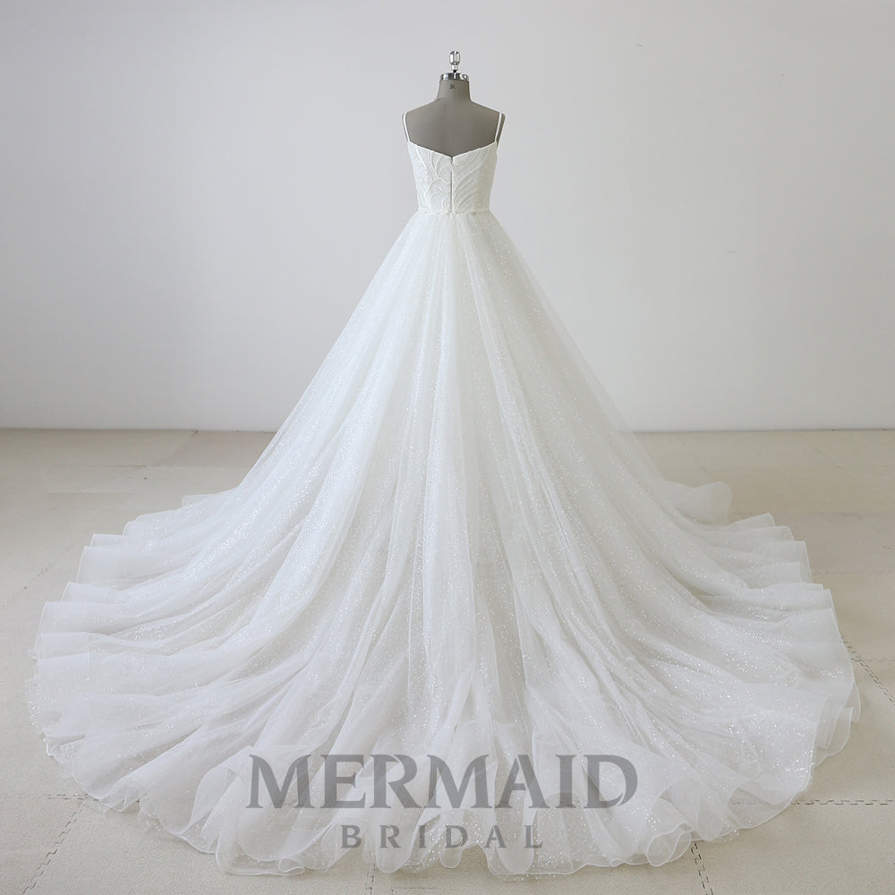 New spaghetti straps bling mermaid wedding dress with detachable train