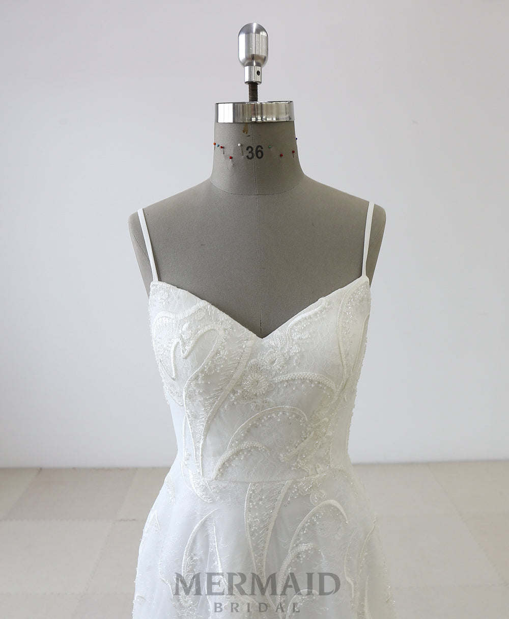 New spaghetti straps bling mermaid wedding dress with detachable train