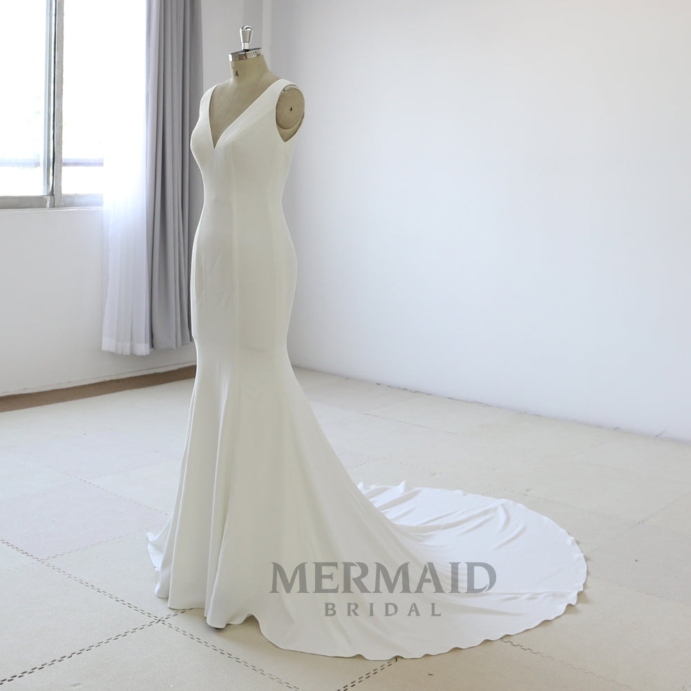 Simple korean crepe mermaid wedding dress