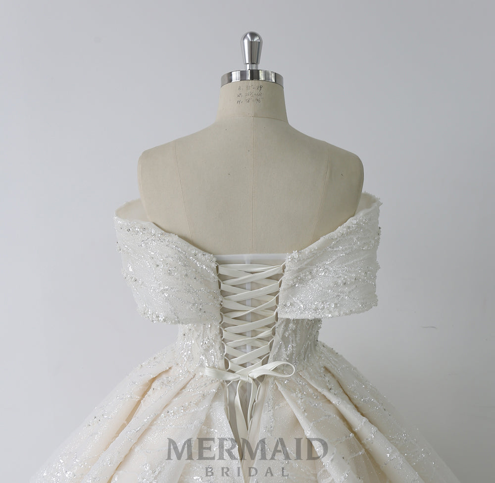 Luxury Off Shoulder Bling Ball Gown Wedding Dress