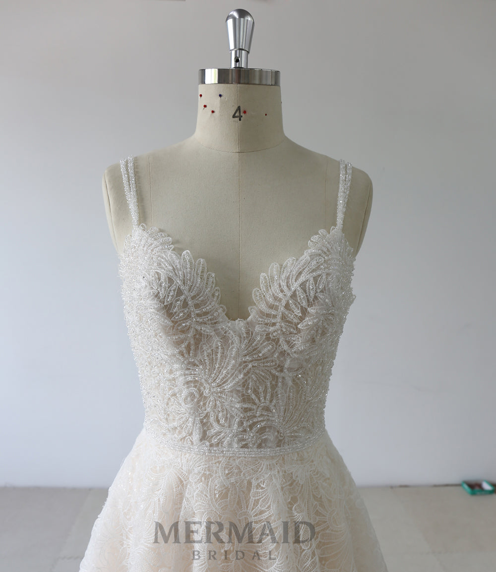 Spaghetti Straps Backless A Line Wedding Dress