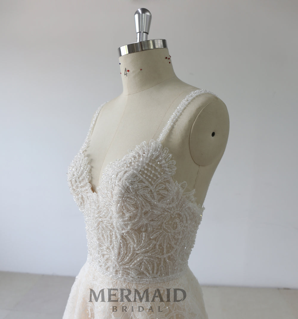 Spaghetti Straps Backless A Line Wedding Dress