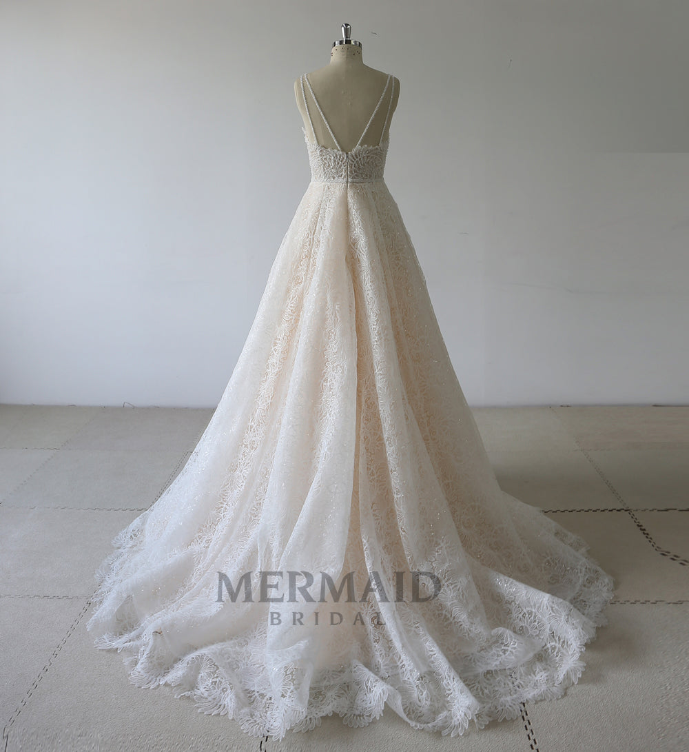 Spaghetti Straps Backless A Line Wedding Dress