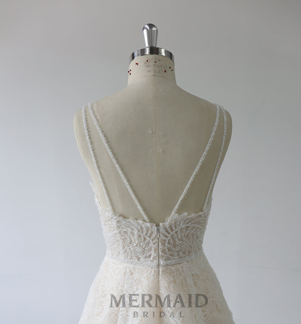 Spaghetti Straps Backless A Line Wedding Dress