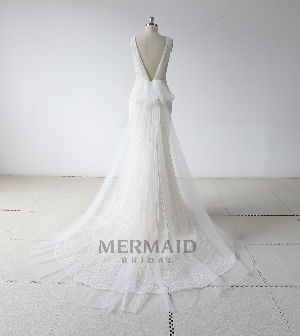 New hand work design heavy beaded mermaid wedding dress with detachable train