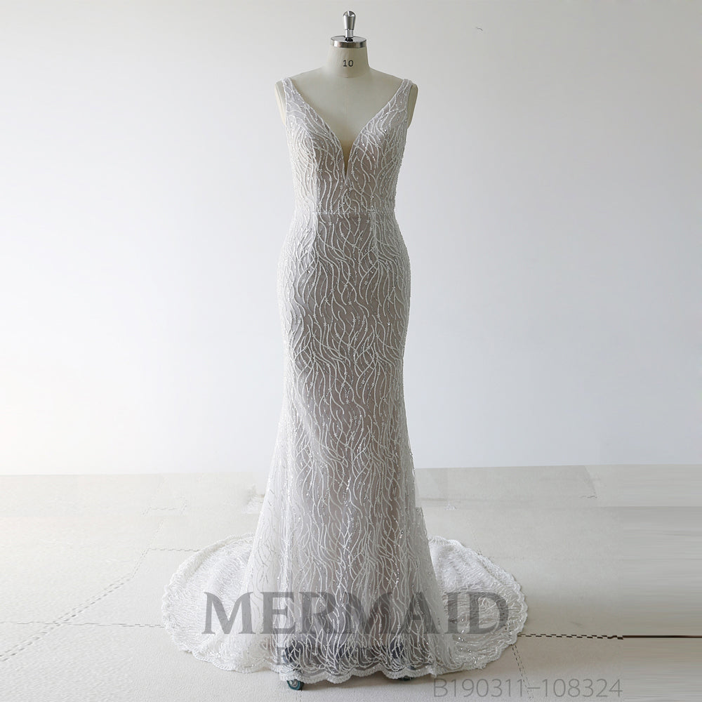 Backless Hand Work Design Heavy Beaded Mermaid Wedding Dress