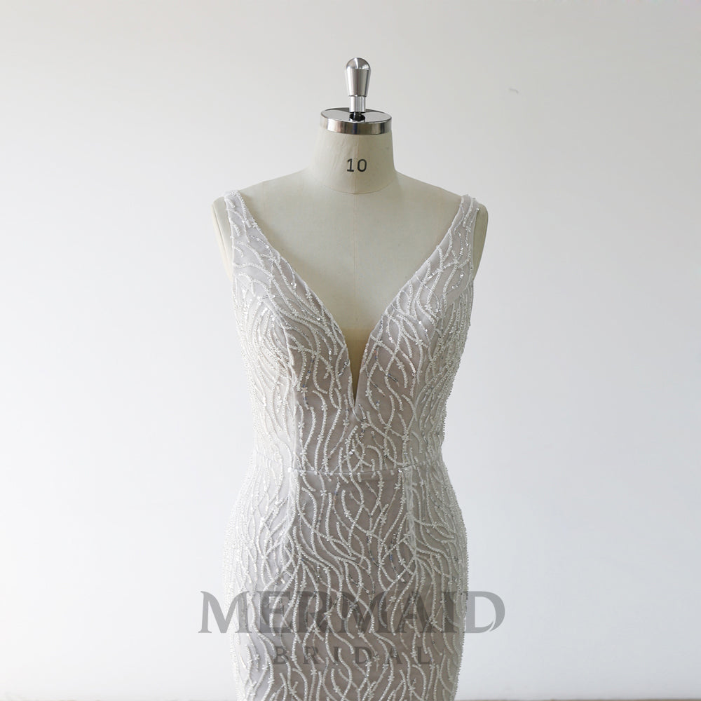 Backless Hand Work Design Heavy Beaded Mermaid Wedding Dress