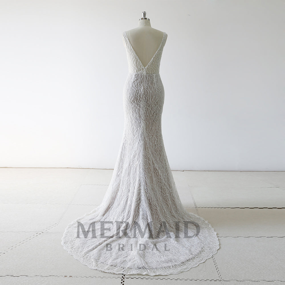 Backless Hand Work Design Heavy Beaded Mermaid Wedding Dress