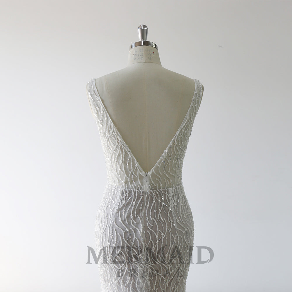 Backless Hand Work Design Heavy Beaded Mermaid Wedding Dress