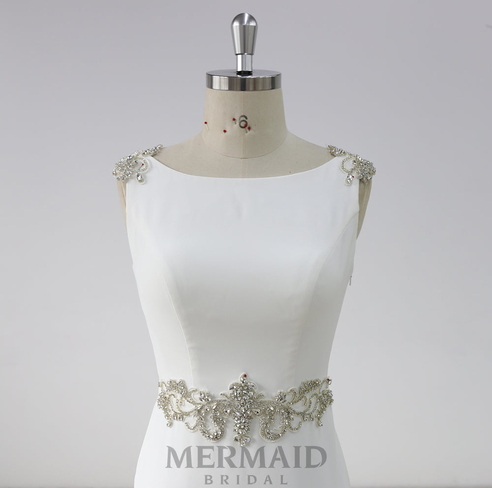 Heavy Beaded Crepe Mermaid Wedding Dress