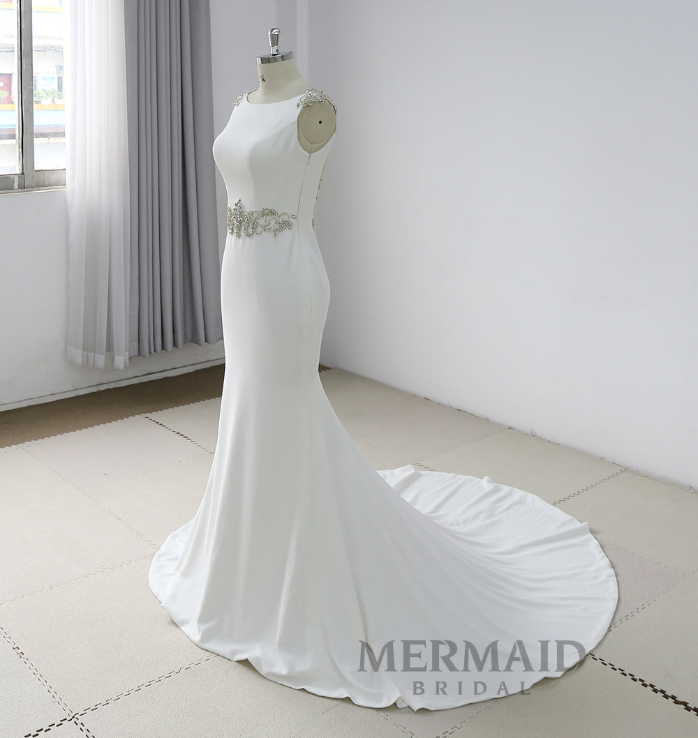 Heavy Beaded Crepe Mermaid Wedding Dress