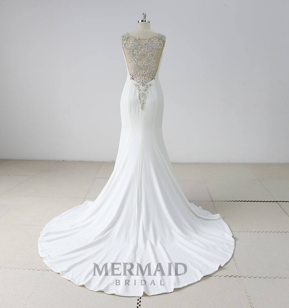 Heavy Beaded Crepe Mermaid Wedding Dress