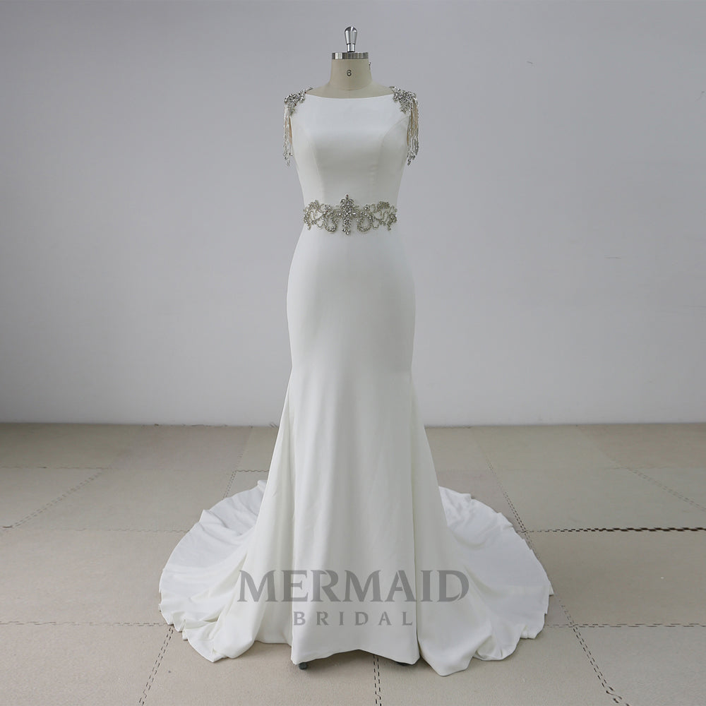 New Heavy Beading Crepe Mermaid Wedding Dress