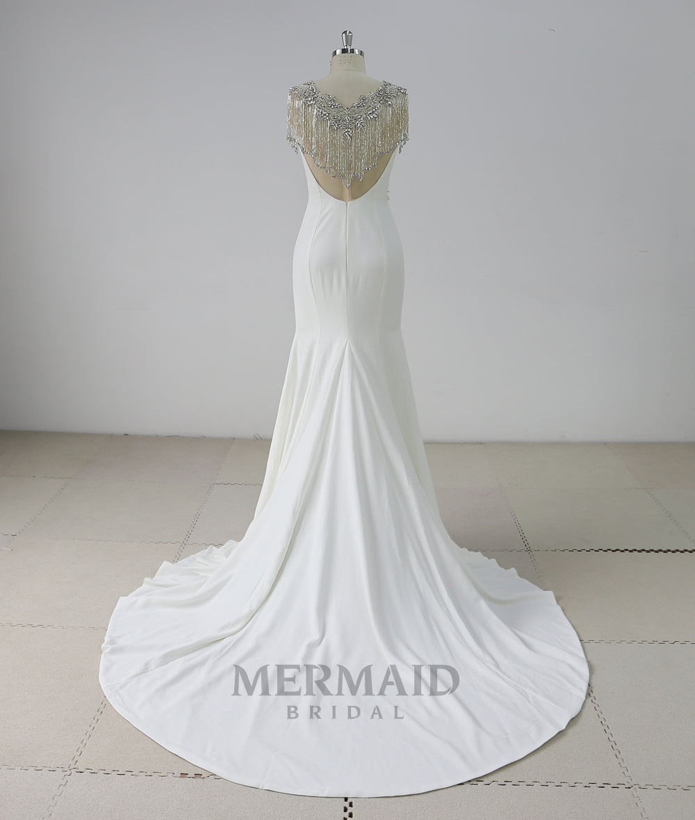New Heavy Beading Crepe Mermaid Wedding Dress