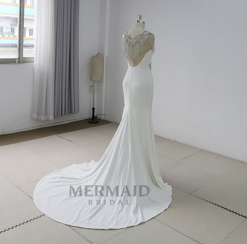 New Heavy Beading Crepe Mermaid Wedding Dress