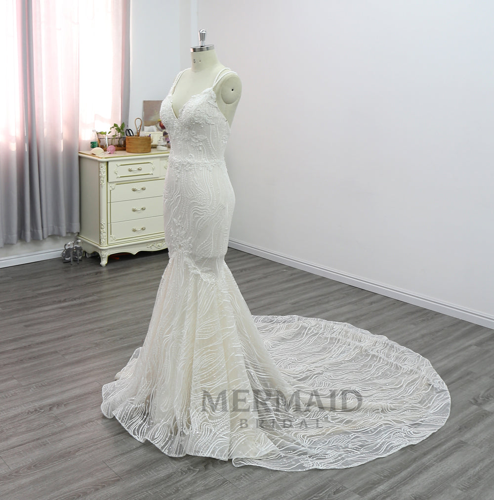 Backless beading lace Mermaid Wedding Dress