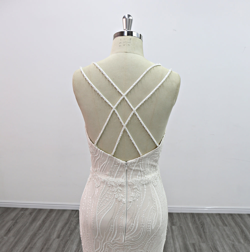 Backless beading lace Mermaid Wedding Dress