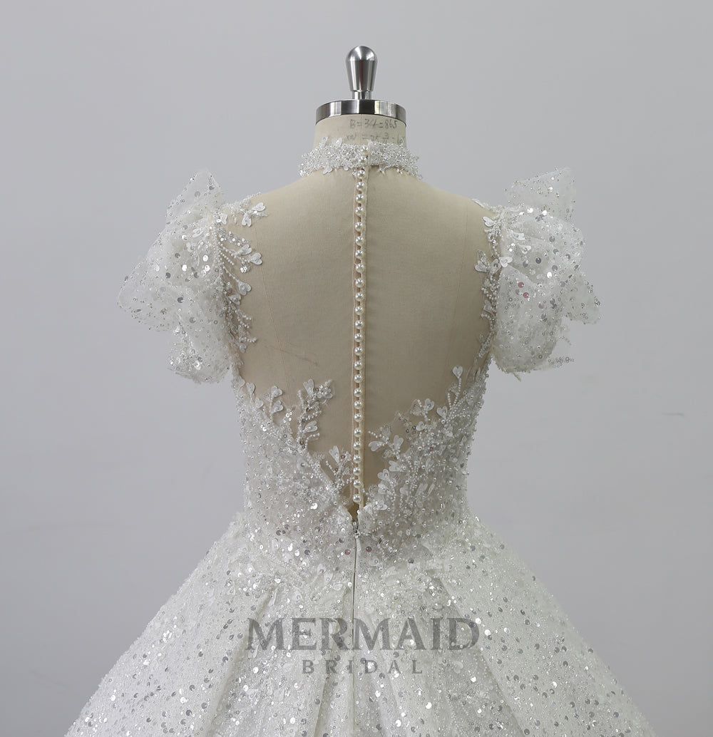 Cap sleeves wedding gown bling bling ball gown wedding dress