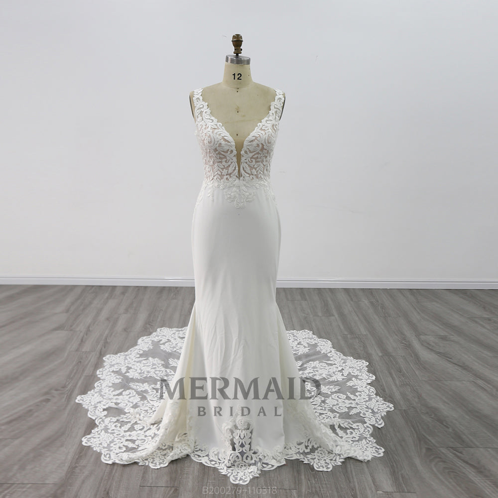 New Crepe Lace Mermaid Wedding Dress