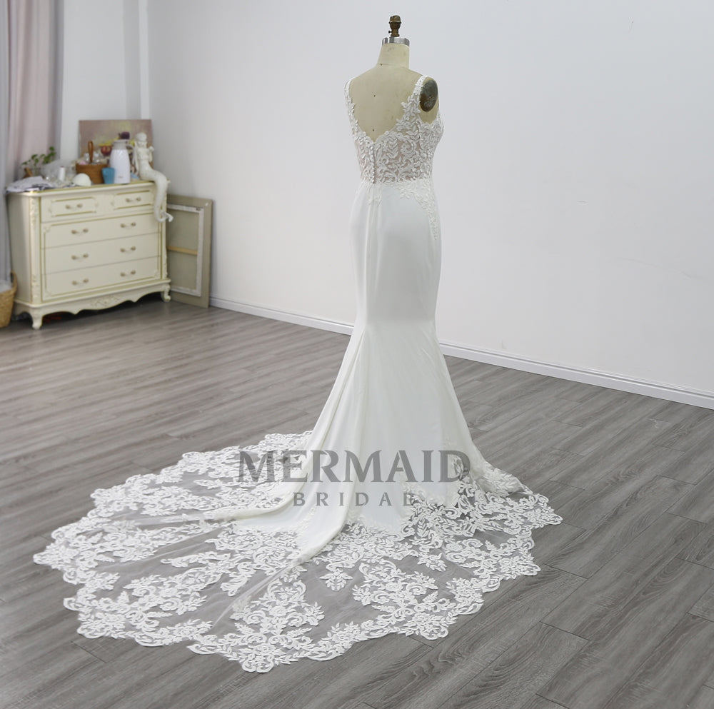 New Crepe Lace Mermaid Wedding Dress