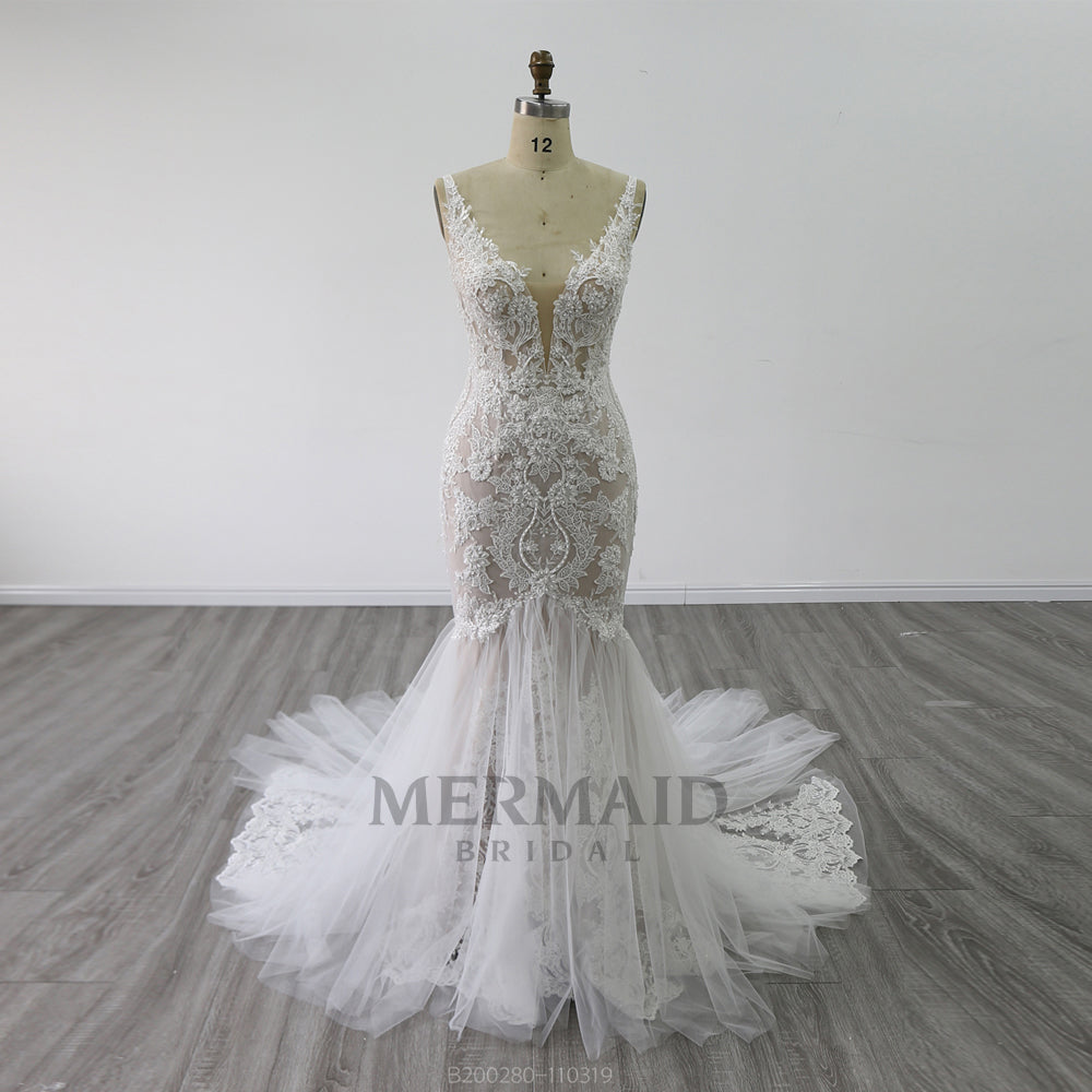 New Heavy Beading Lace Mermaid Wedding Dress