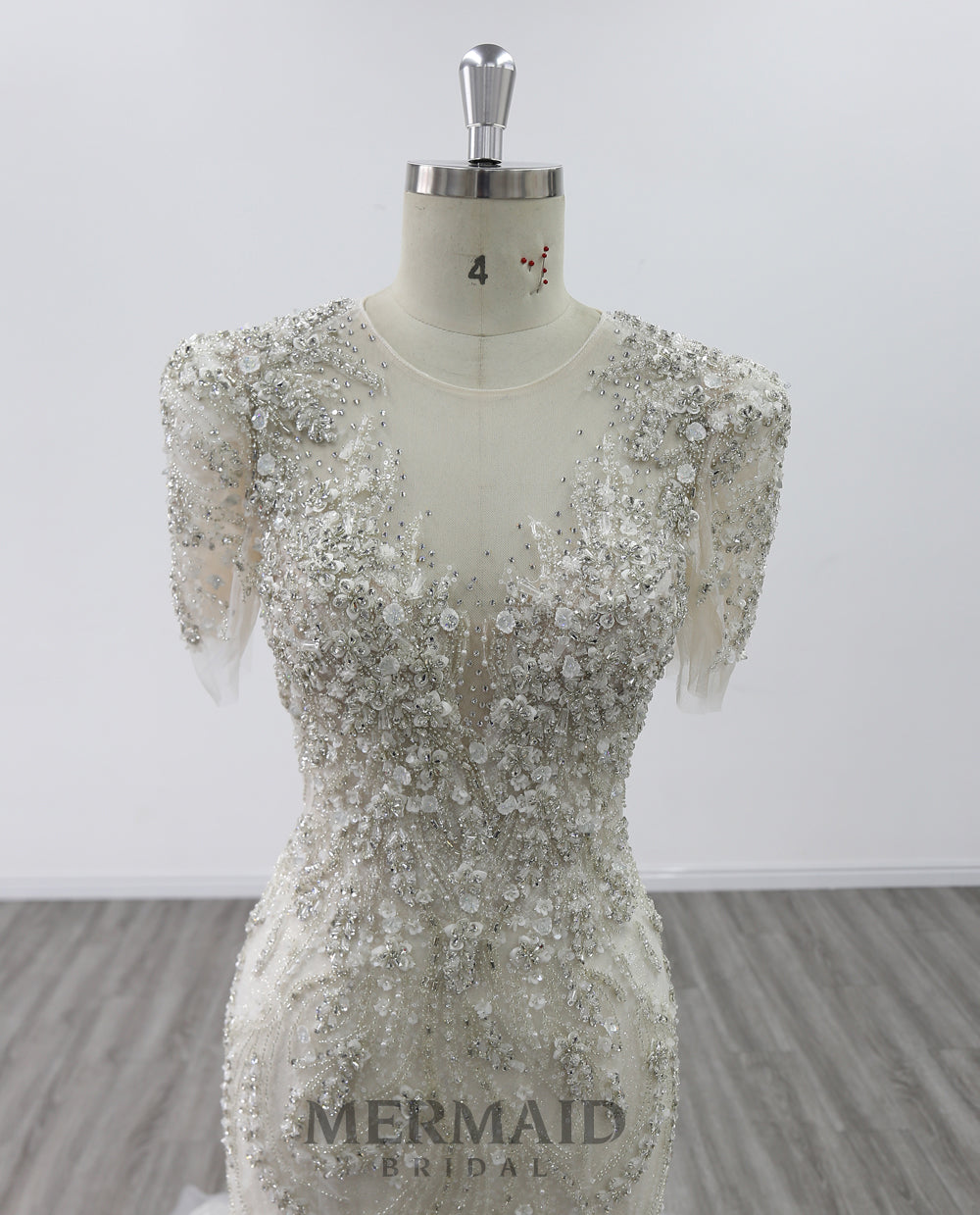 Short Sleeves Beaded Bodice Mermaid Wedding Dress
