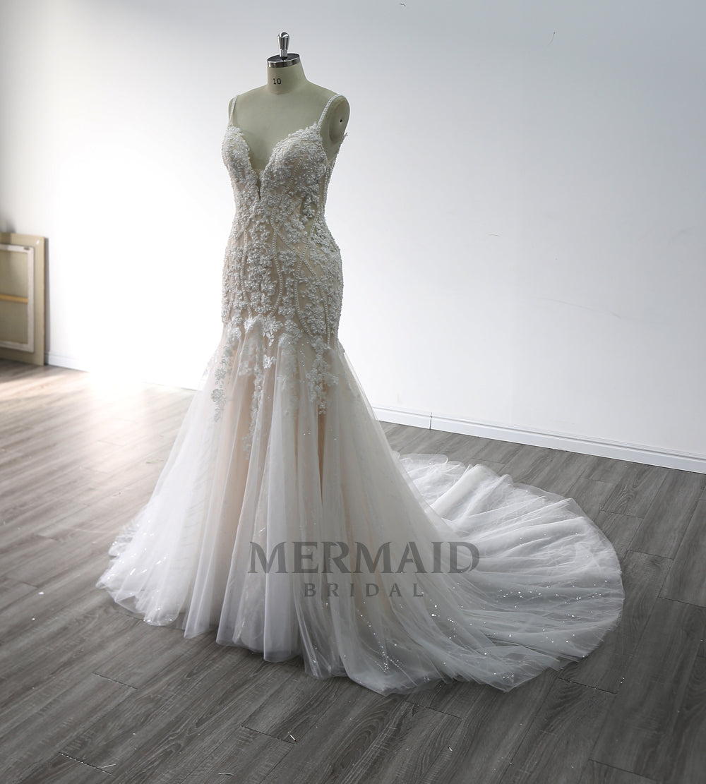 Sexy Beaded Lace Mermaid Wedding Dress