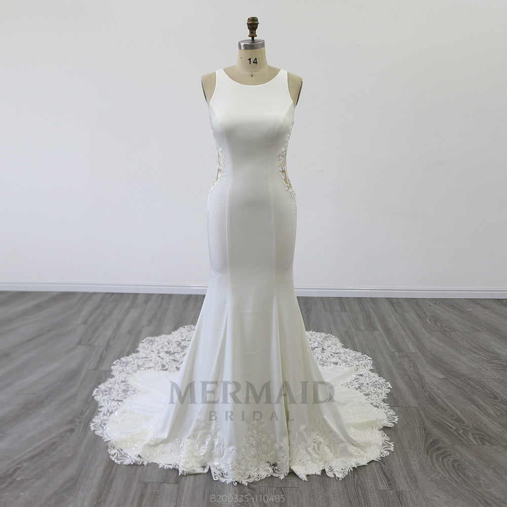 New Backless Crepe Lace Mermaid Wedding Dress