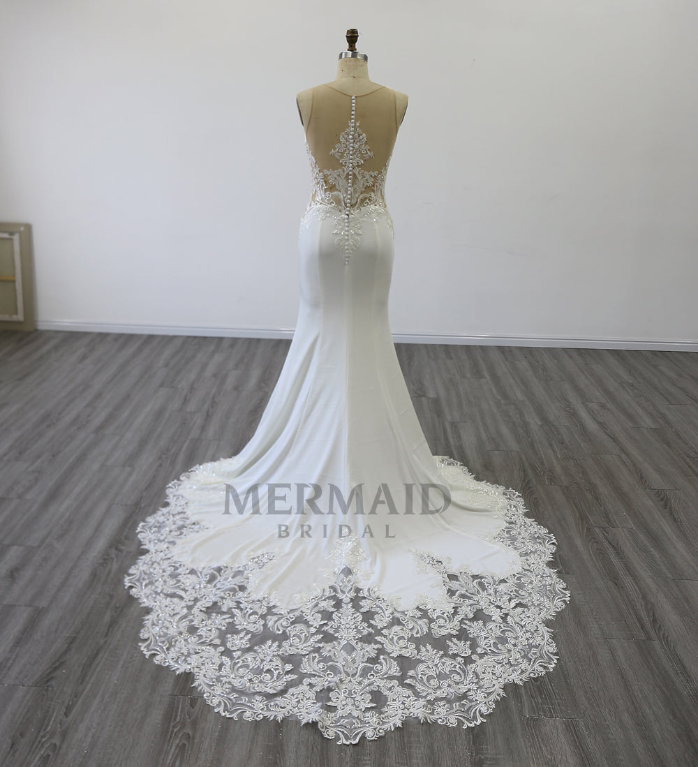 New Backless Crepe Lace Mermaid Wedding Dress
