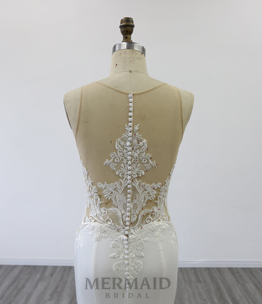 New Backless Crepe Lace Mermaid Wedding Dress