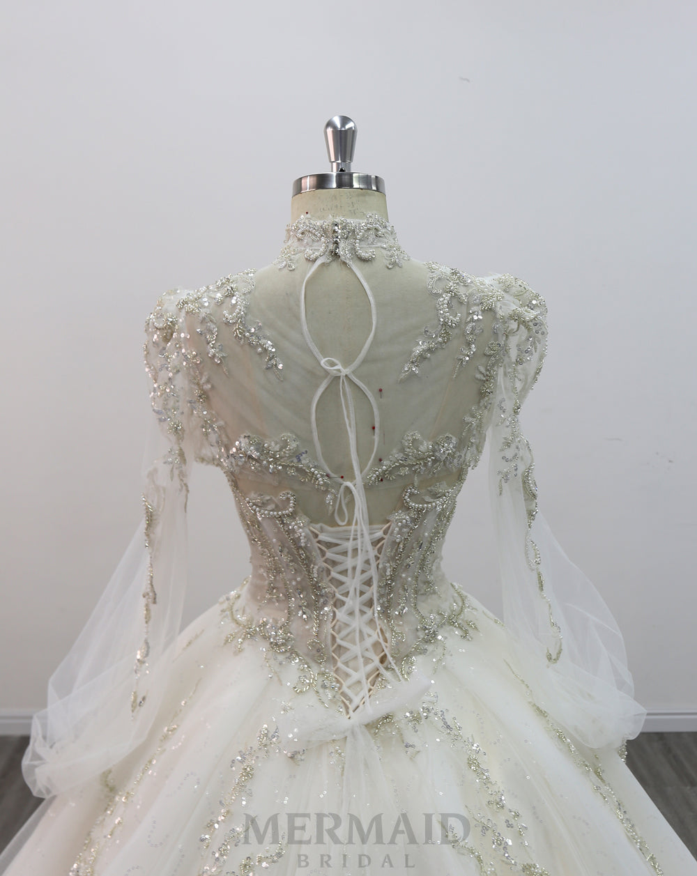 Luxury Long Sleeve Dress High Neck Cathedral Train Heavy Lace Wedding Dress Ball Gown vestidos de novia