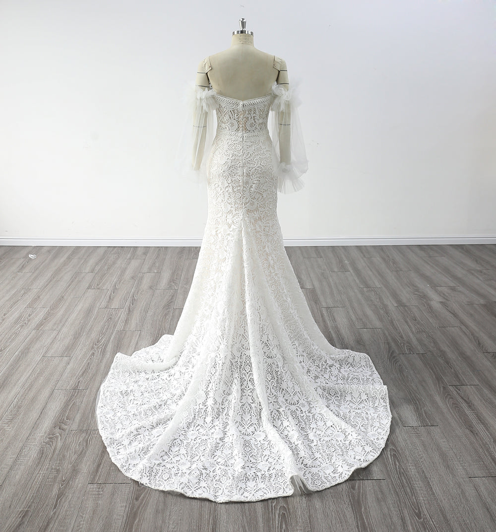Long Sleeves Sweetheart Necking Beaded Mermaid Wedding Dress 2023